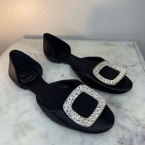 Roger Vivier Black‎ Satin Chips Strass Ballerina D'orsay Flats Size 6